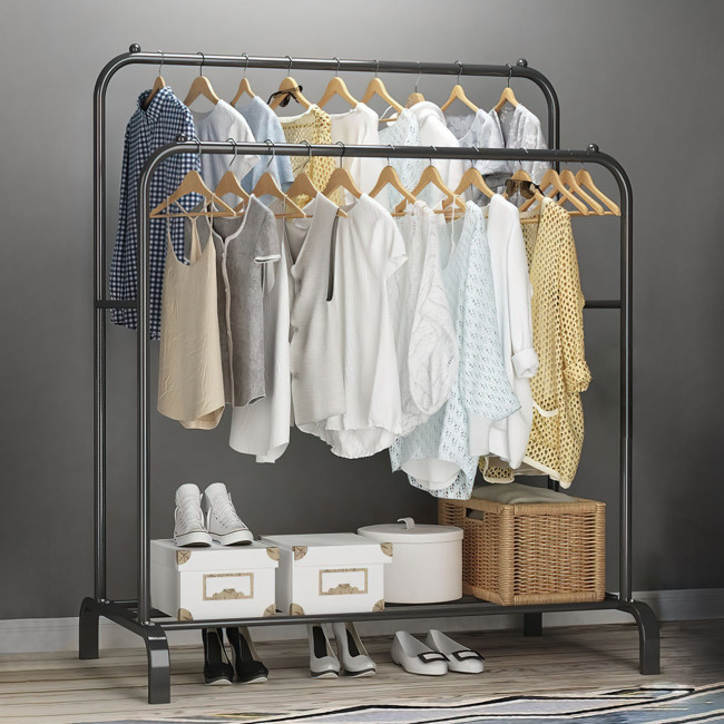Двойная стойка вешалка Double floor Hanger для одежды с полкой для обуви, 145х110 см, до 30 кг