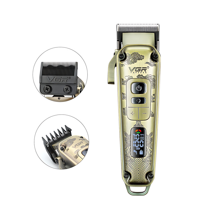 Машинка для стрижки волос и бороды VGR V-005, 5 Вт, 4 скорости, USB-C, 8 насадок 1.5–19 мм, LED-дисплей фото - 2
