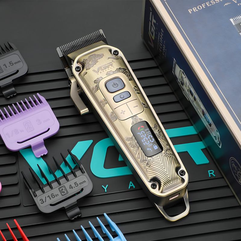 Машинка для стрижки волос и бороды VGR V-005, 5 Вт, 4 скорости, USB-C, 8 насадок 1.5–19 мм, LED-дисплей фото - 10