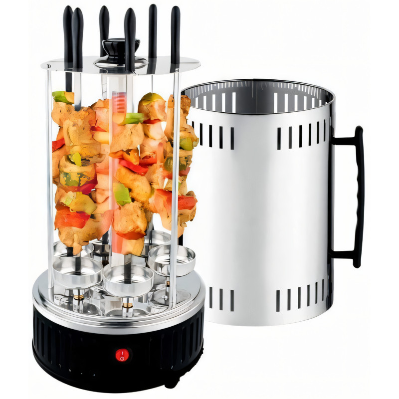 Електрошашличниця Domotec BBQ 7781, 1000 W, 6 шампурів, із захисним кожухом, чашами для стікання жиру фото - 2