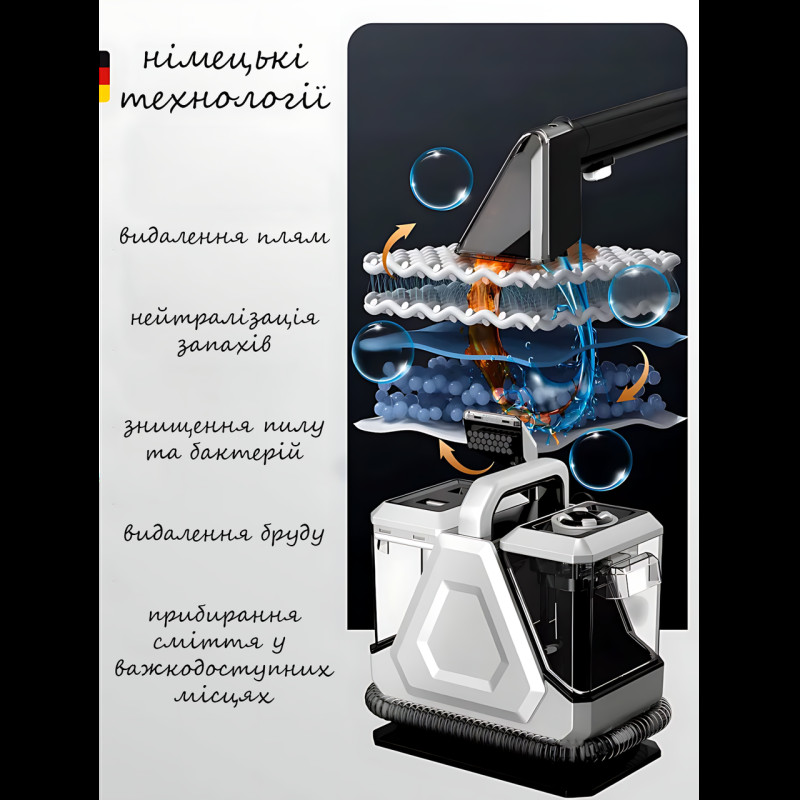 Пароочиститель моющий пылесос Hoffmans HM-9088, 800 Вт, ≥16 кПа, баки 1900/1200 мл, для мебели, ковров, авто фото - 2