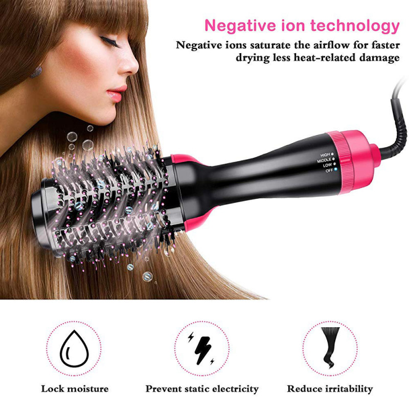 Фен- щетка для укладки волос 3 в 1 One step Hot air, ионная технология, черный фото - 3