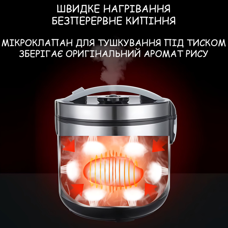 Мультиварка Crownberg CB-5528, 5 л, 1000 Вт, 30 програм, мультикухар, антипригарна чаша, пароварка з таймером, нержавіюча сталь фото - 9