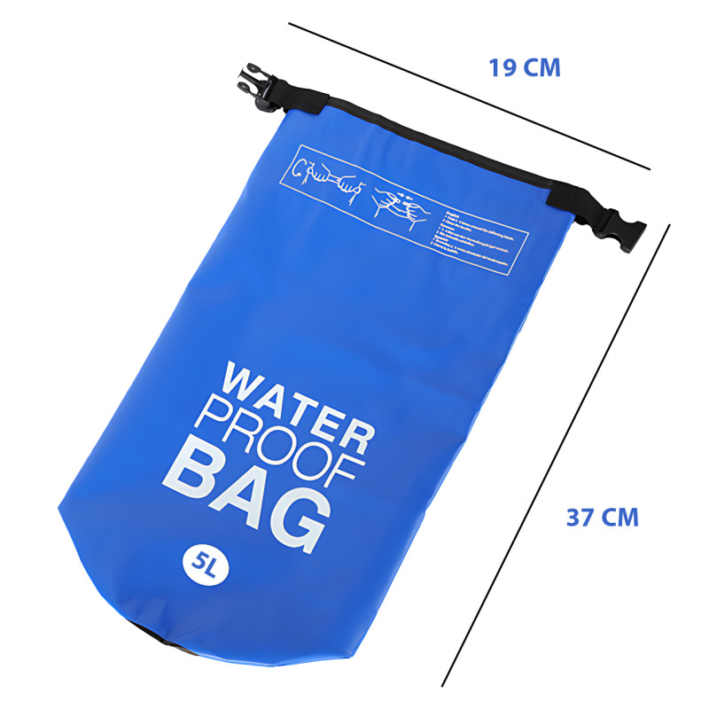 Гермомешок 5 л Ocean Pack ART-0525, 37×19 см, водонепроницаемый, ПВХ 500D, IPX65, безшовный, с ремнем, синий фото - 9