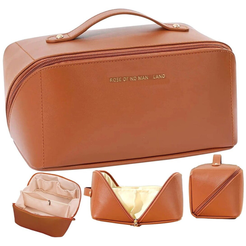 Вместительная косметичка, органайзер MAKE UP BAG Brown фото - 3