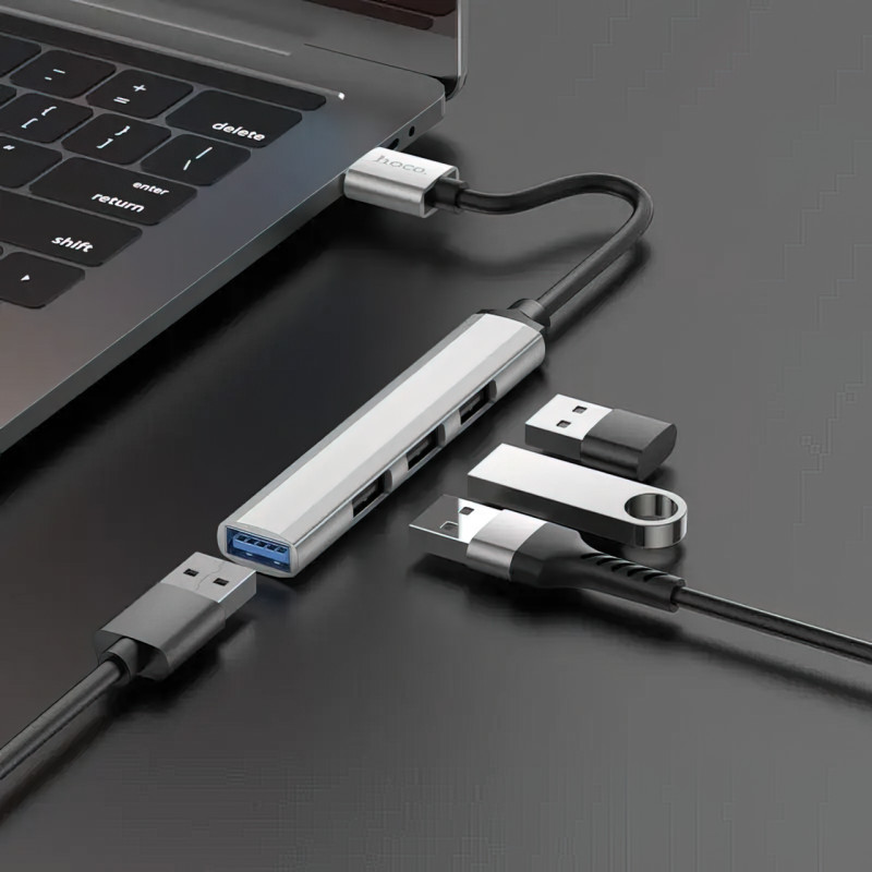 USB HUB адаптер-переходник HOCO HB26 4в1 с USB на USB3.0+USB2.0x3 фото - 4