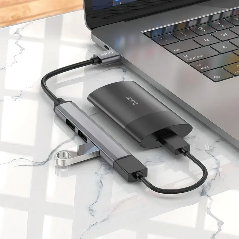 USB HUB адаптер-переходник HOCO HB26 4в1 с USB на USB3.0+USB2.0x3 фото - 3