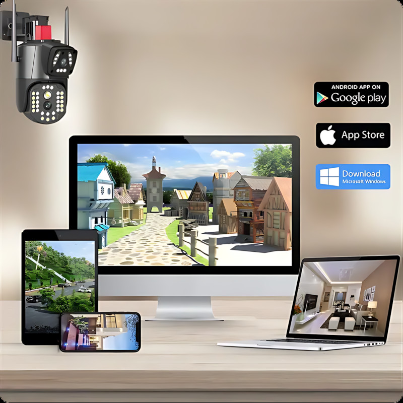 Уличная 4G IP камера видеонаблюдения v380, 3 объектива, поворот 270°, ночное видение 20 м, датчик движения фото - 4