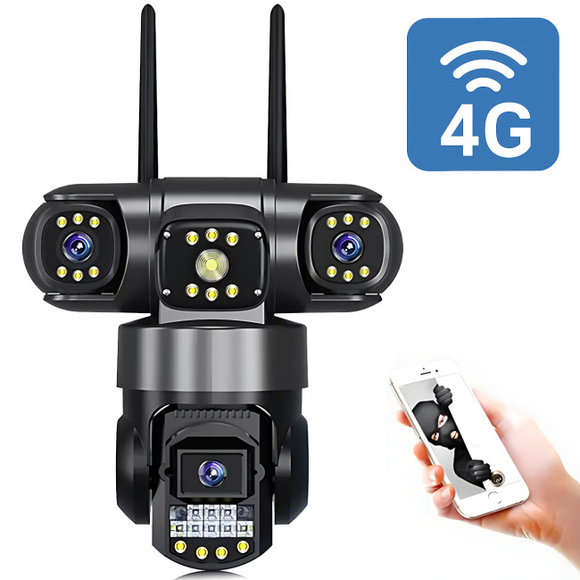 Уличная 4G IP камера видеонаблюдения v380, 3 объектива, поворот 270°, ночное видение 20 м, датчик движения