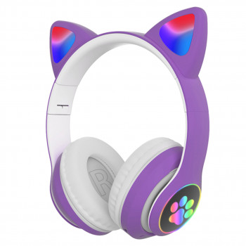 Беспроводные наушники с кошачьими ушками детские с подсветкой CAT STN-28 Bluetooth Фиолетовый