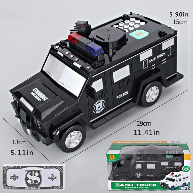 Детская копилка сейф машинка в стиле gelandewagen G63, Полиция. с кодовым замком, купюроприемник фото - 4