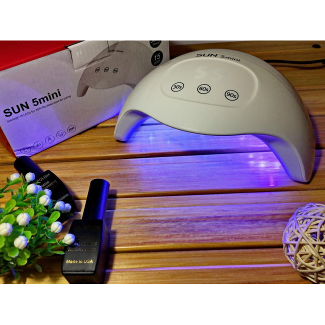 LED лампа для полімеризації гелів та лаку SUN 5 Mini, для нігтів, з таймером, 24W, сенсорна, Біла