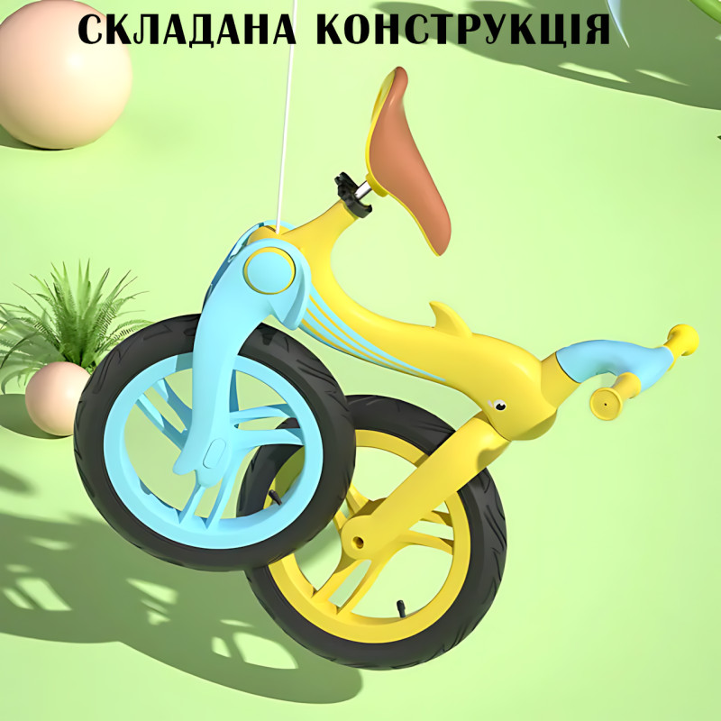 Велобег с дельфином BA03, складной беговел от 2 до 5 лет, надувные колеса 12'', нагрузка до 40 кг, вес 4 кг Розовый фото - 7