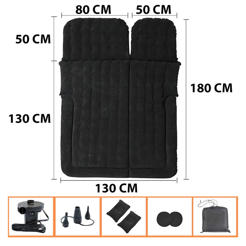 Автомобильный надувной матрас 180×130 см, 200 кг, 4 секции, 2 подушки, насос от прикуривателя, ПВХ + флок фото - 41