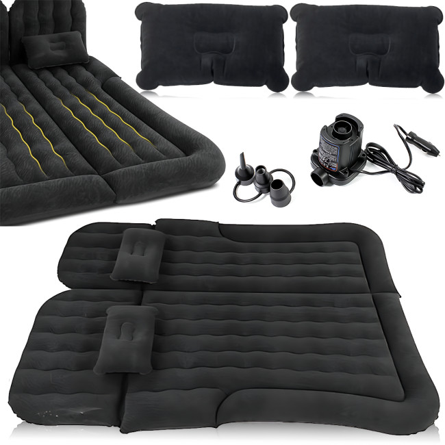 Автомобильный надувной матрас 180×130 см, 200 кг, 4 секции, 2 подушки, насос от прикуривателя, ПВХ + флок