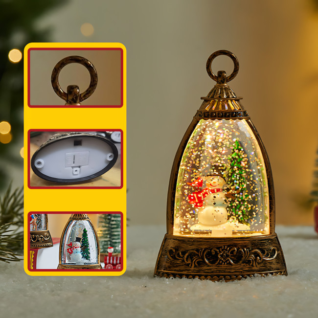 Різдвяний нічник-ліхтар &laquo;Сніжна лампа&raquo; 14&times;8,5 см з LED-підсвіткою, блискітками та різдвяними фігурками Снеговик