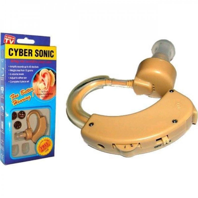 Заушный слуховой аппарат Cyber Sonic, чехол в комплекте, телесный фото - 0