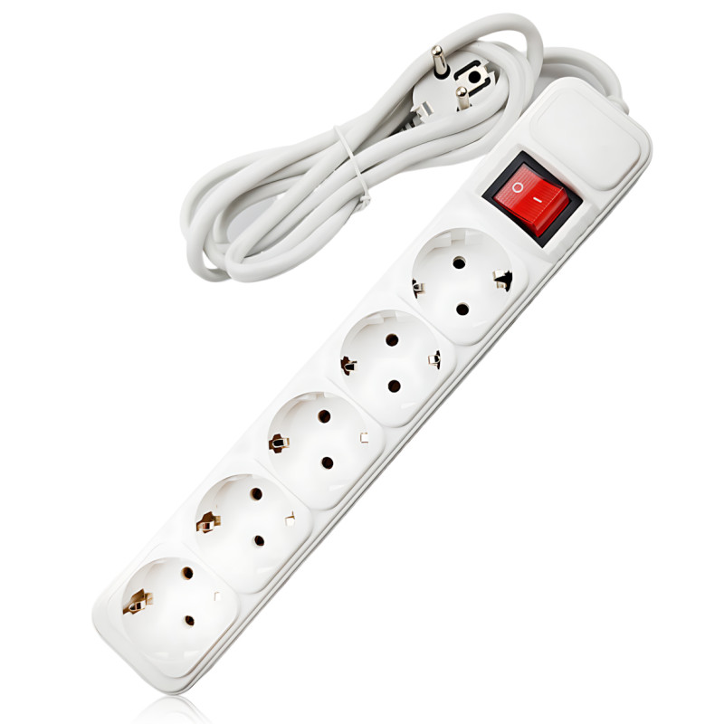 Сетевой фильтр-удлинитель SP5, 5 розеток (5 евро), 5 м, с заземлением, защита от помех и перегрузок, черный Белый фото - 2