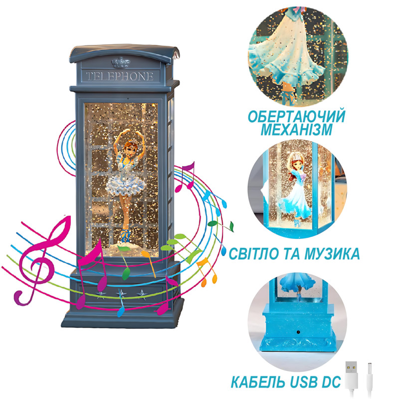 Портативный светильник "Балерина София 11-8" – USB лампа ночник с аккумулятором, музыкой, снегопадом фото - 4