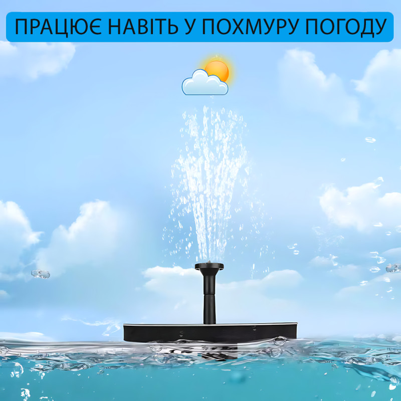 Садовий фонтан Solar Fountain, 5 режимів розпилення, без батарейок, Ø 15 см, пластик + метал, висота 40 см фото - 7