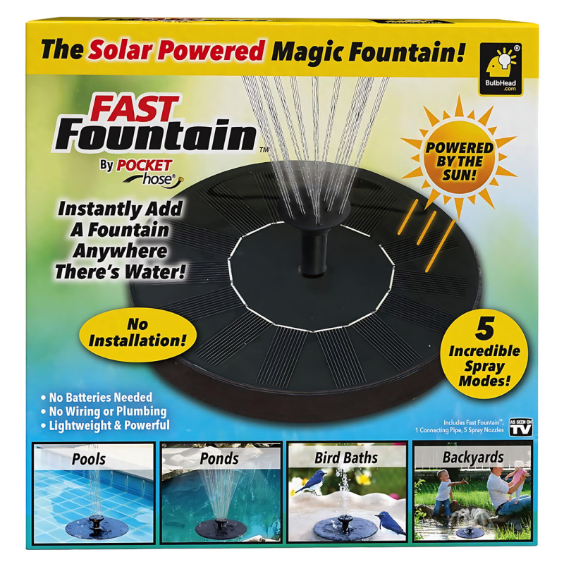 Садовий фонтан Solar Fountain, 5 режимів розпилення, без батарейок, Ø 15 см, пластик + метал, висота 40 см фото - 9