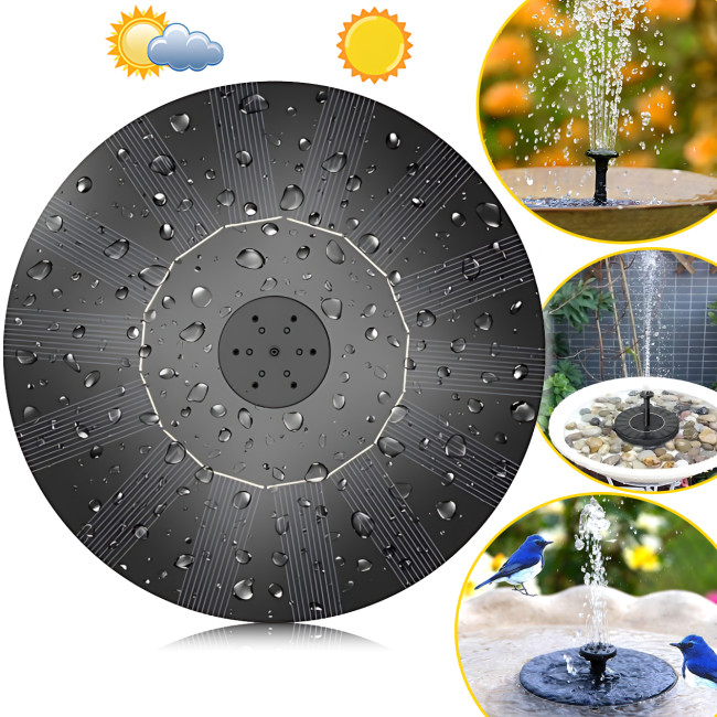 Садовий фонтан Solar Fountain, 5 режимів розпилення, без батарейок, Ø 15 см, пластик + метал, висота 40 см