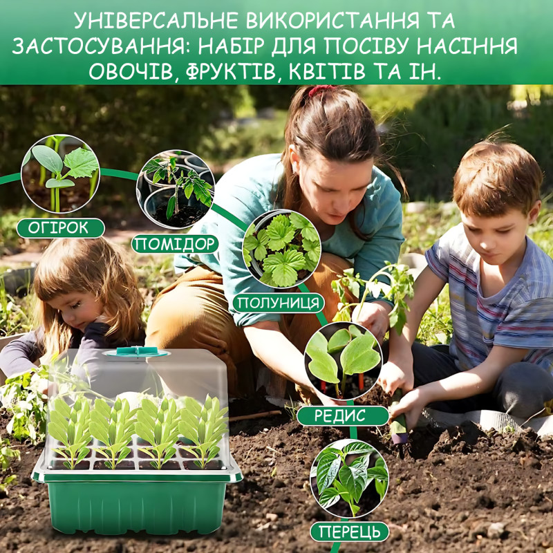 Набір для вирощування розсади MA731, 5 контейнерів із прозорими кришками, LED-підсвітка, вентиляція, мінітеплиця, USB-живлення фото - 6