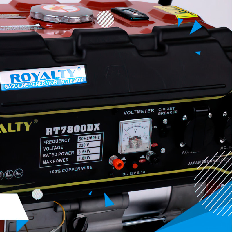 Генератор бензиновый с ручным стартером ROYALTY RT7800DX, однофазный, 3.5/3.8 кВт фото - 4