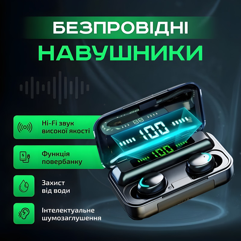 Беспроводные Bluetooth наушники TWS BTH-F-5 2000 мАч черные фото - 2
