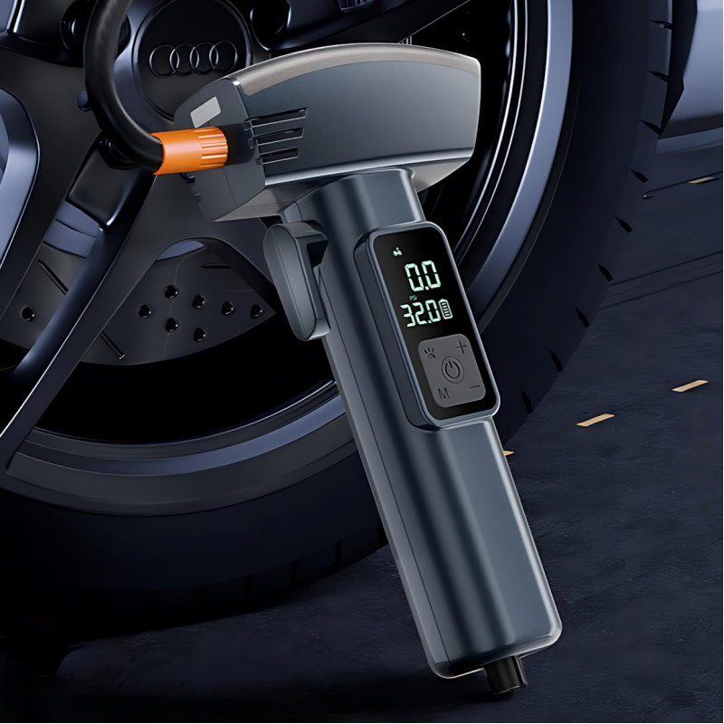 Портативний акумуляторний компресор SW-201 (7.4V, 20 л/хв, 150 PSI, 4000 мА·год) з цифровим дисплеєм і LED-підсвіткою фото - 4