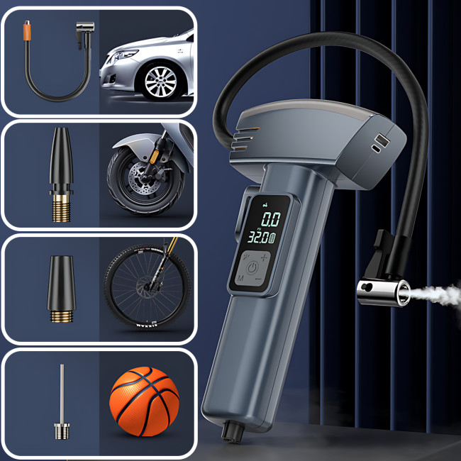 Портативний акумуляторний компресор SW-201 (7.4V, 20 л/хв, 150 PSI, 4000 мА·год) з цифровим дисплеєм і LED-підсвіткою