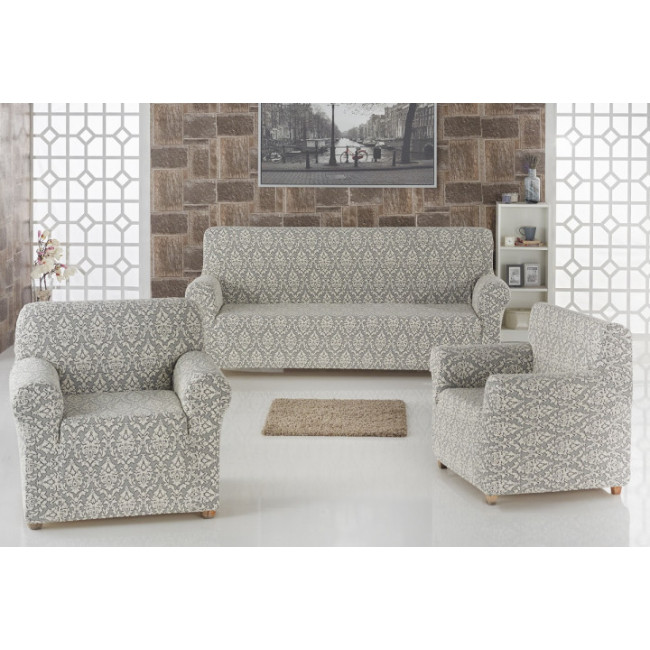 Комплект чехлов на диван и два кресла Жаккард Milano Home Concept Karna, универсальный размер Серый