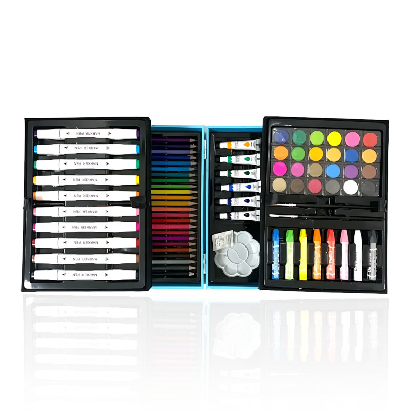 Набор для рисования Art Set, карандаши, маркеры, краски в пластиковом голубом чемоданчике, 82 предмета фото - 2