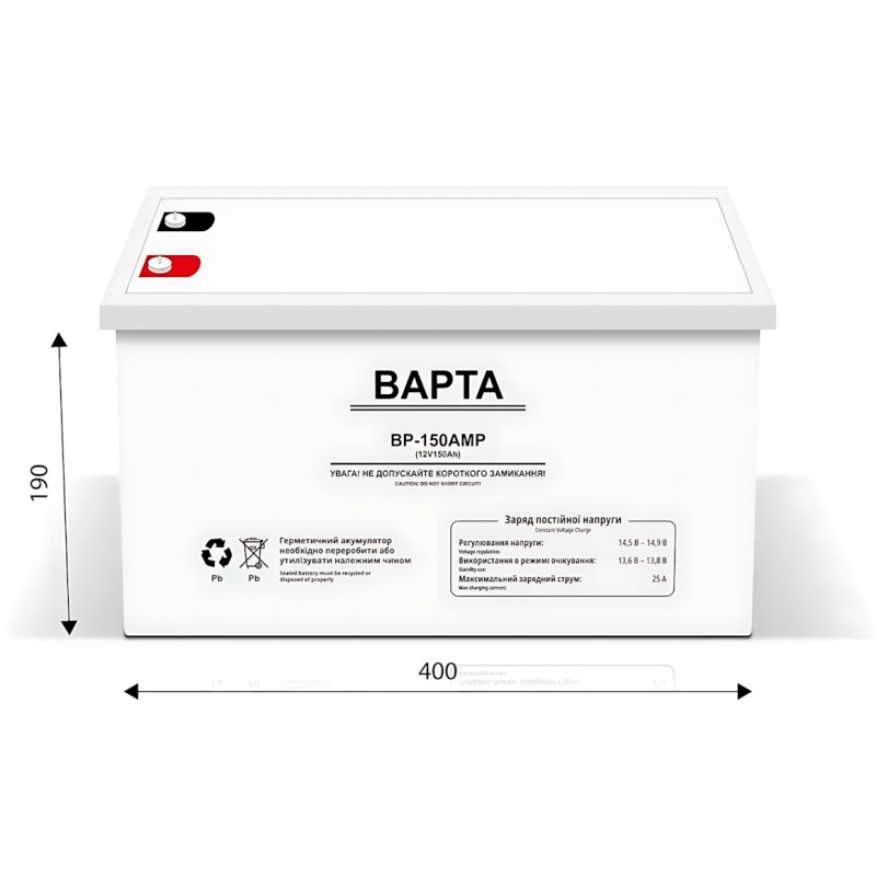Гелевий акумулятор BAPTA BP-150AMP 12 В 150 А·год — 32,5 кг, 25 А, герметичний, глибокий розряд фото - 9