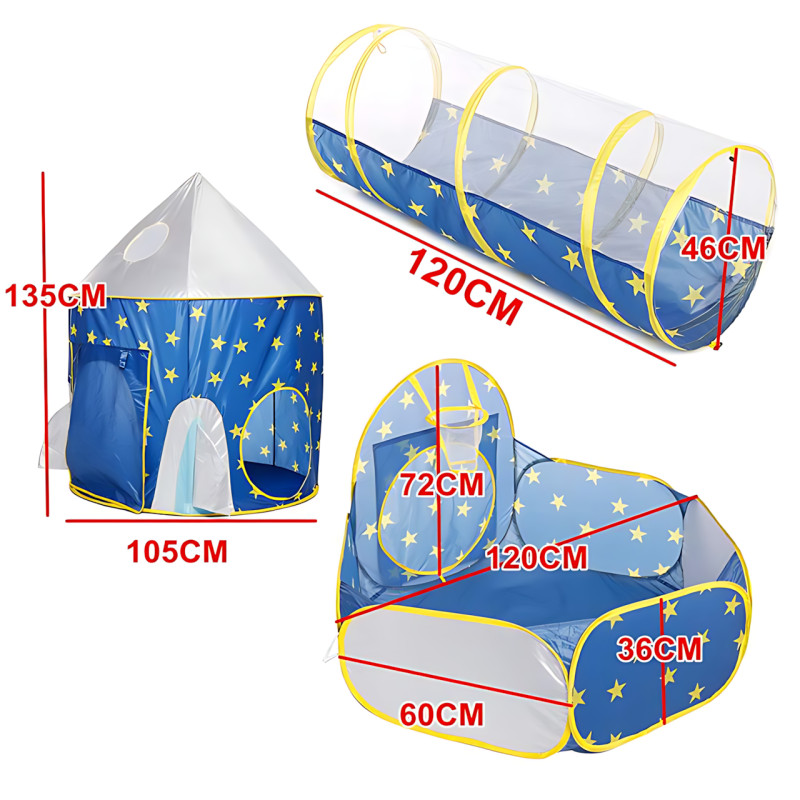Дитячий ігровий набір 3-в-1: будиночок-намет + тунель + манеж, складаний, для дому та вулиці, з москітною сіткою, синій, MA726 Blu фото - 9