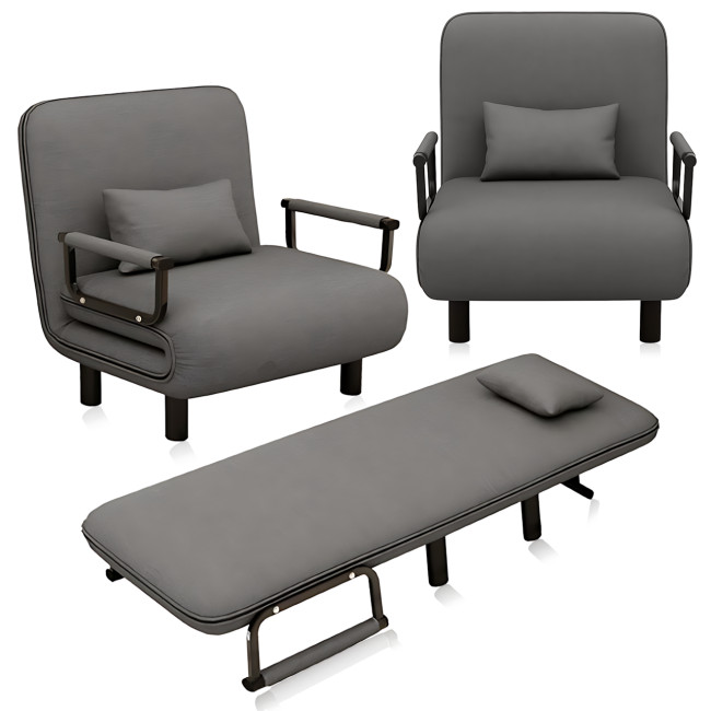 Кресло-кровать раскладное универсальное 2в1 KR-80 с подушкой и подлокотниками, 190×80 см, серый