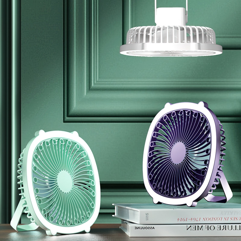 Портативный вентилятор с лампой Fill Light Fan, аккумуляторный 1200 мА/ч, 5 Вт, зарядка Type-C Зеленый фото - 3