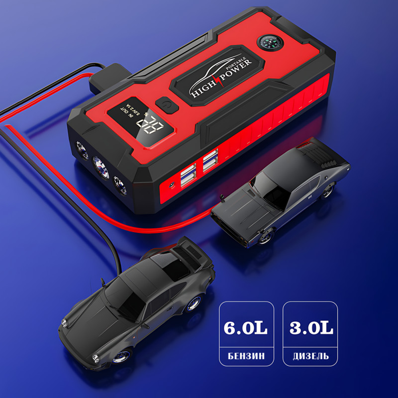 Пуско-зарядное устройство JUMPSTARTER QY33, 12 В, 99800 мАh, 500 А, фонарь, зарядка для телефона фото - 8