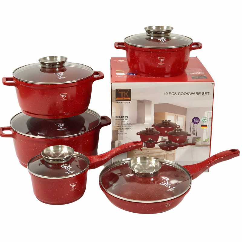 Набор кастрюль Top Kitchen TK00020 и сковородка, с гранитным покрытием, 5 ёмкостей, для всех плит, алюминий Красный фото - 9