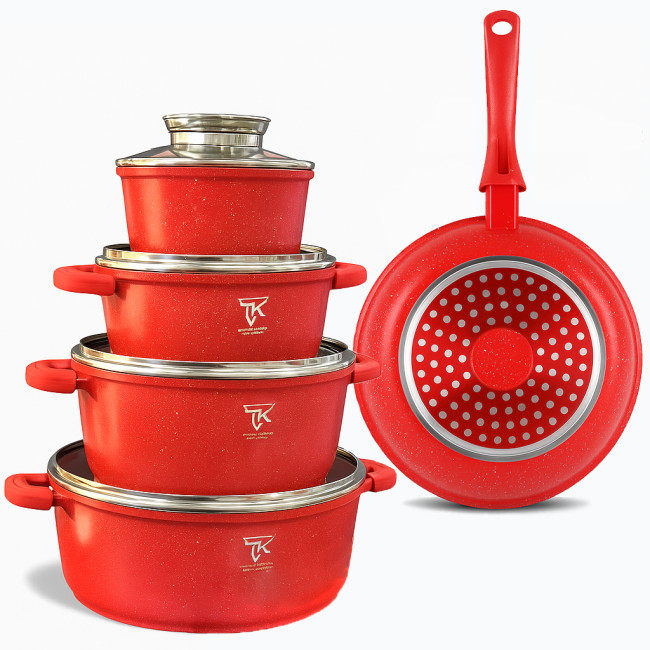 Набор кастрюль Top Kitchen TK00020 и сковородка, с гранитным покрытием, 5 ёмкостей, для всех плит, алюминий Красный