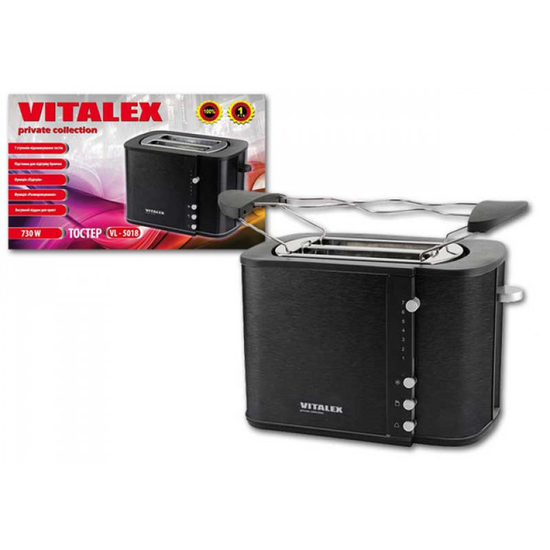 Тостер Vitalex VL-5018, тостер на 2 отделения, компактный тостер, тостер для дома, тостер на 2 тоста фото - 0