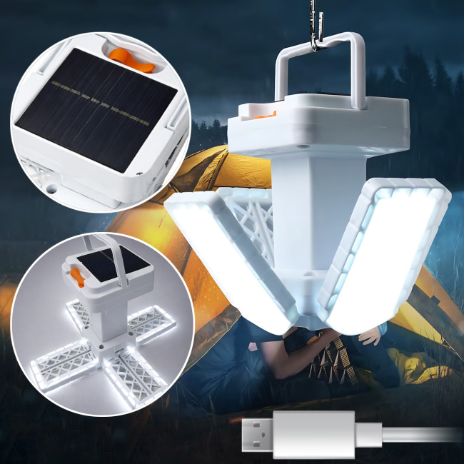 Акумуляторний кемпінговий ліхтар TORCH BL-2030 із сонячною панеллю та USB-зарядкою, ручний та підвісний, LED-лампа 4 секції