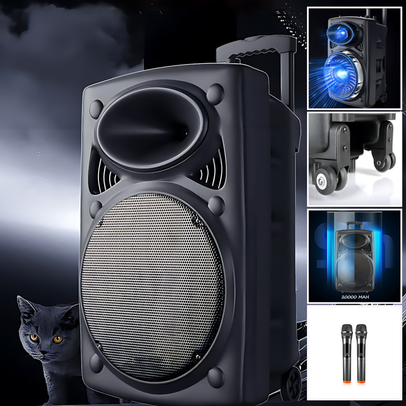Портативна колонка Su-Kam BT 150D + 2 мікрофони, велика колонка 12v/220v з Bluetooth на акумуляторі фото - 2