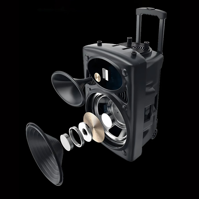 Портативна колонка Su-Kam BT 150D + 2 мікрофони, велика колонка 12v/220v з Bluetooth на акумуляторі фото - 7