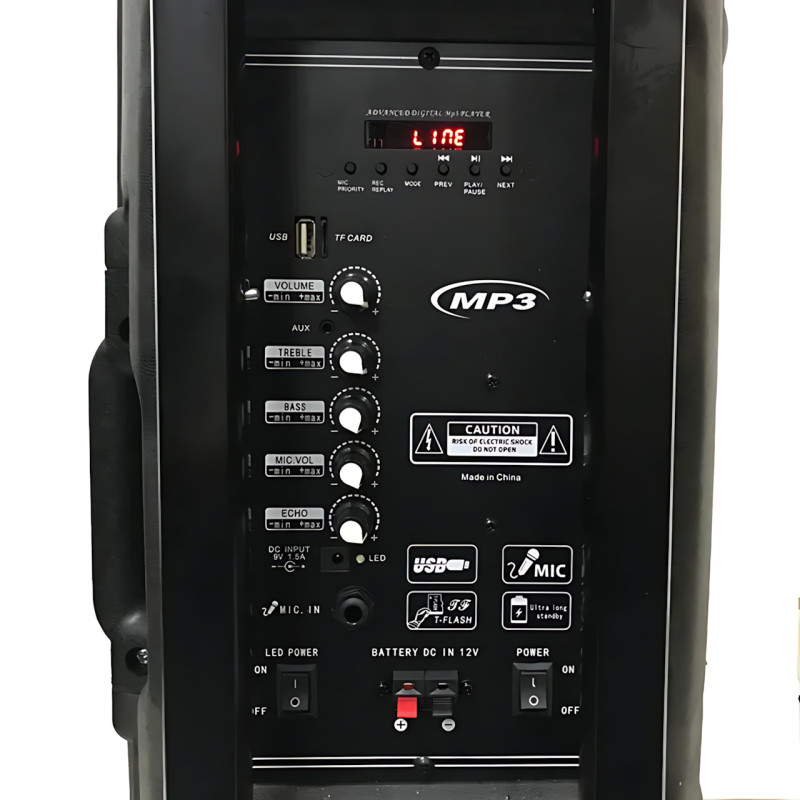 Портативна колонка Su-Kam BT 150D + 2 мікрофони, велика колонка 12v/220v з Bluetooth на акумуляторі фото - 8