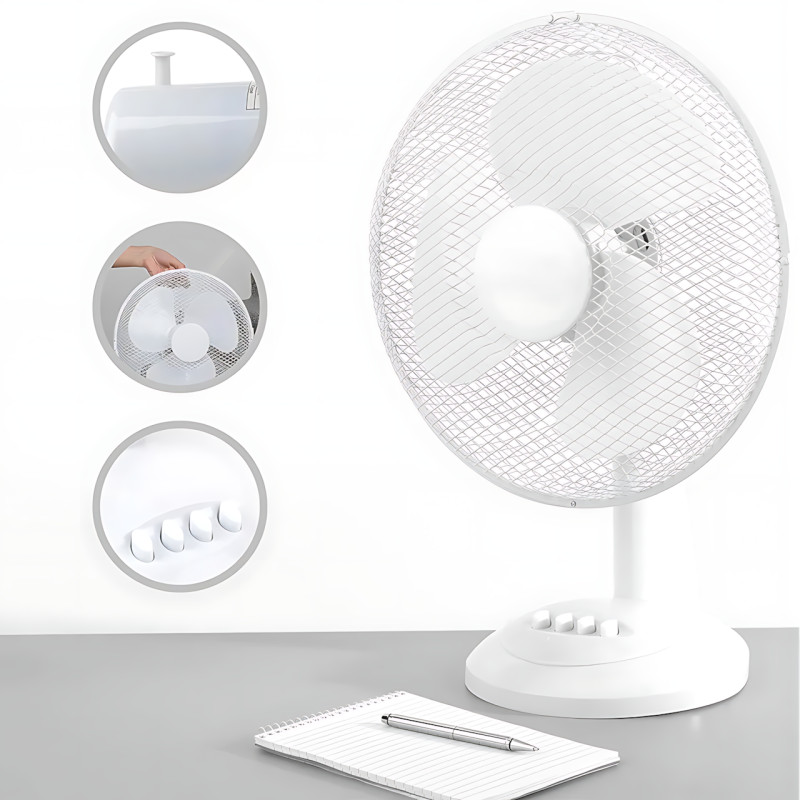 Вентилятор настільний Domotec MS-1626 16" (43 см), 40 Вт, 3 швидкості, поворот, нахил, робота від 220 в, білий фото - 4