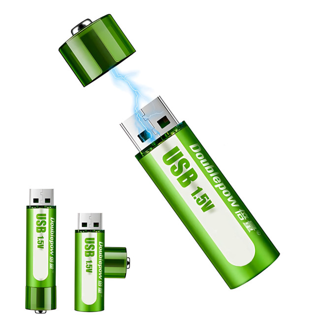 Перезаряжаемые батарейки пальчиковые AA, через USB - 1,5В 1500 мАч  USB FluCat USB 1.5V 1500 mWh