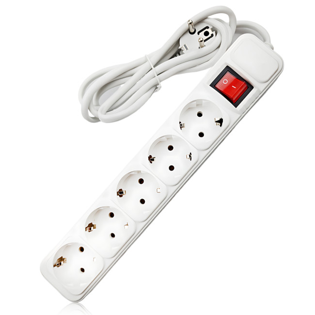 Сетевой фильтр-удлинитель SP5, 5 розеток (5 евро), 1.8 м, с заземлением, защита от помех и перегрузок, черный Белый