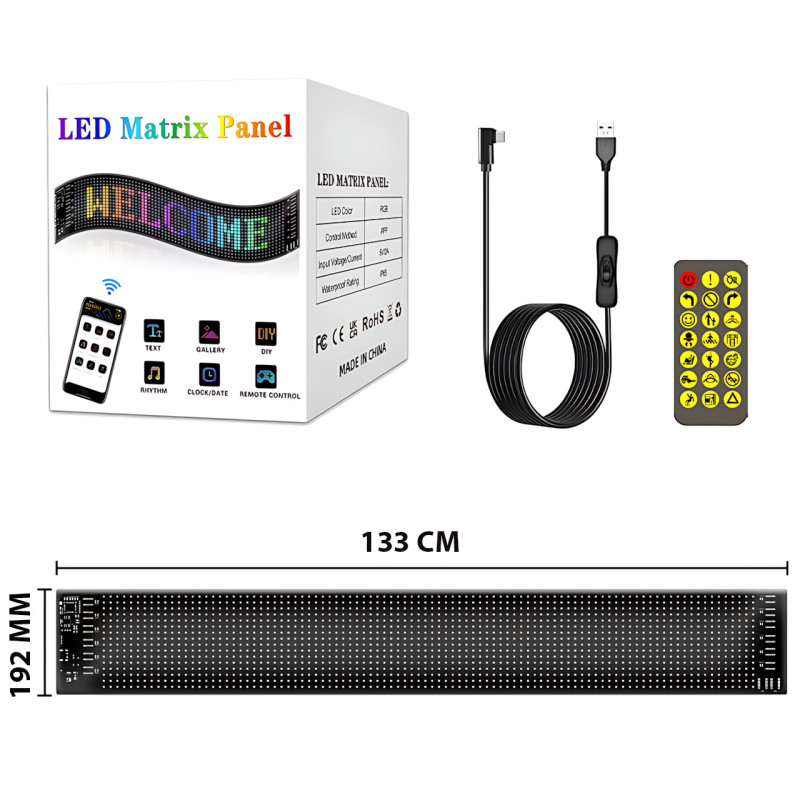 Гнучкий світлодіодний дисплей ART-0569, RGB, Bluetooth, IP65, керування пультом і телефоном, 133 ×19.2 см фото - 10