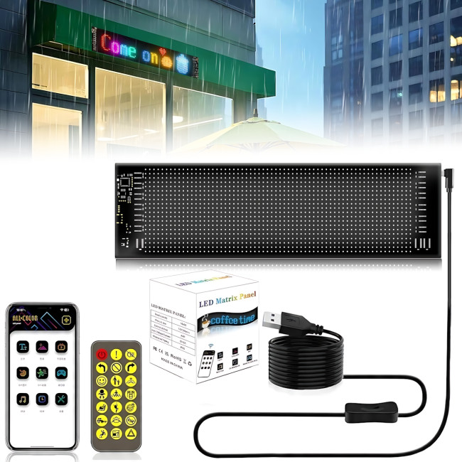 Гнучкий світлодіодний дисплей ART-0569, RGB, Bluetooth, IP65, керування пультом і телефоном, 133 ×19.2 см
